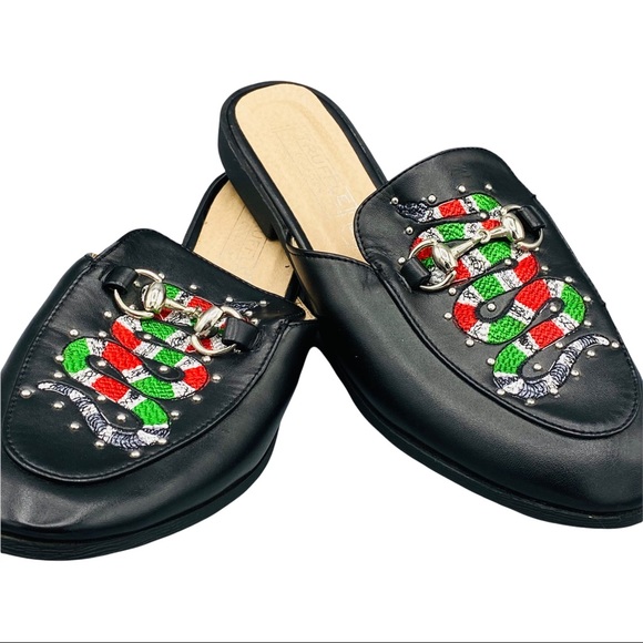 ASOS Truffle Black Embroidered Snake Stud Slip On Horse Bit Mule Slides 6 - Picture 5 of 12